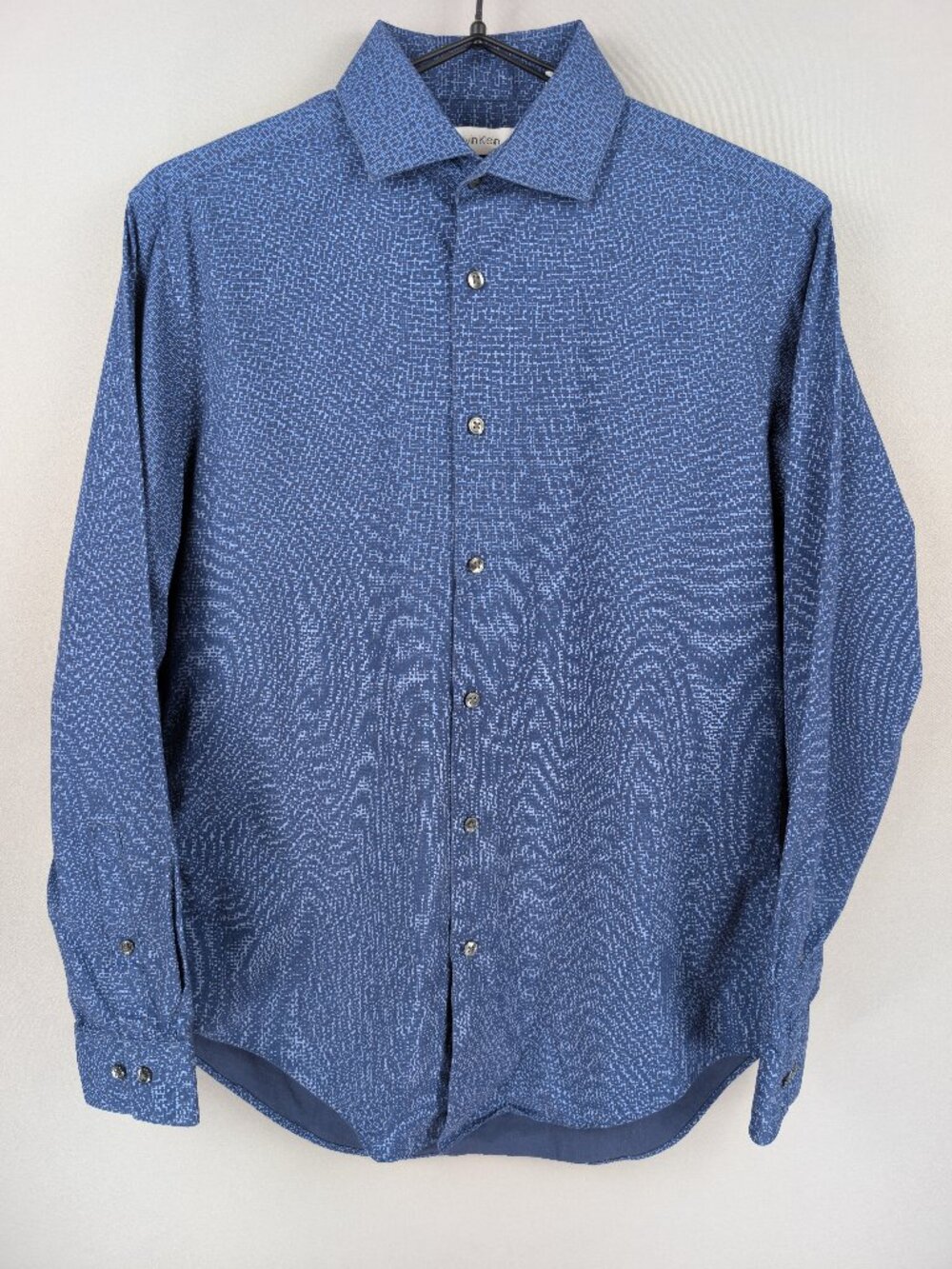 Calvin Klein Slim Fit Mens M 15.5 Navy Blue Geometric L/S Button Down Shirt